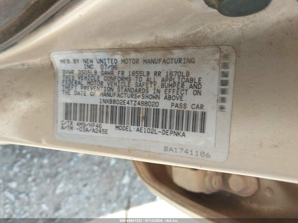 1NXBB02E4TZ488020 1996 TOYOTA COROLLA photo no. 9