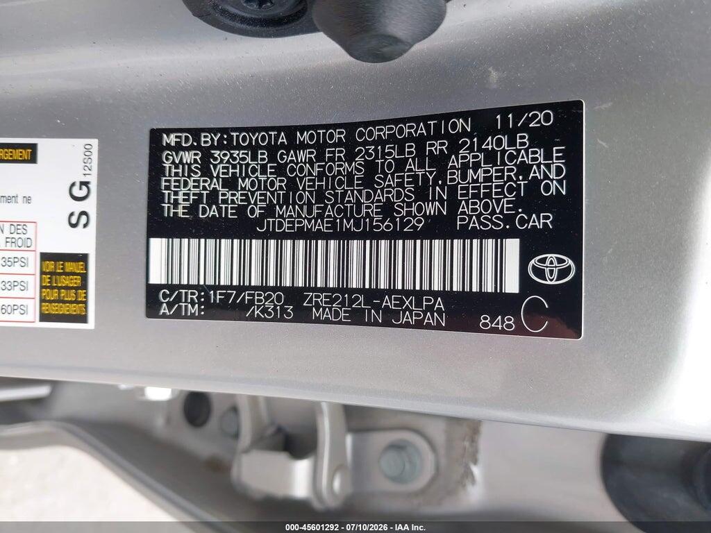 JTDEPMAE1MJ156129 2021 TOYOTA COROLLA photo no. 9