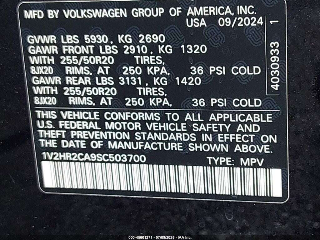 1V2HR2CA9SC503700 2025 VOLKSWAGEN ATLAS photo no. 9