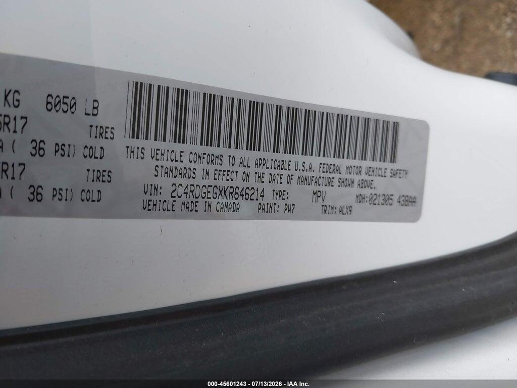 2C4RDGEGXKR646214 2019 DODGE GRAND CARAVAN photo no. 9