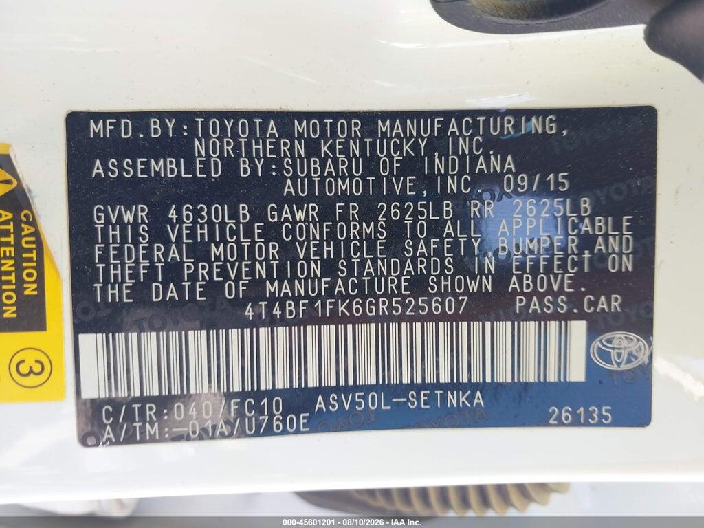 4T4BF1FK6GR525607 2016 TOYOTA CAMRY photo no. 9