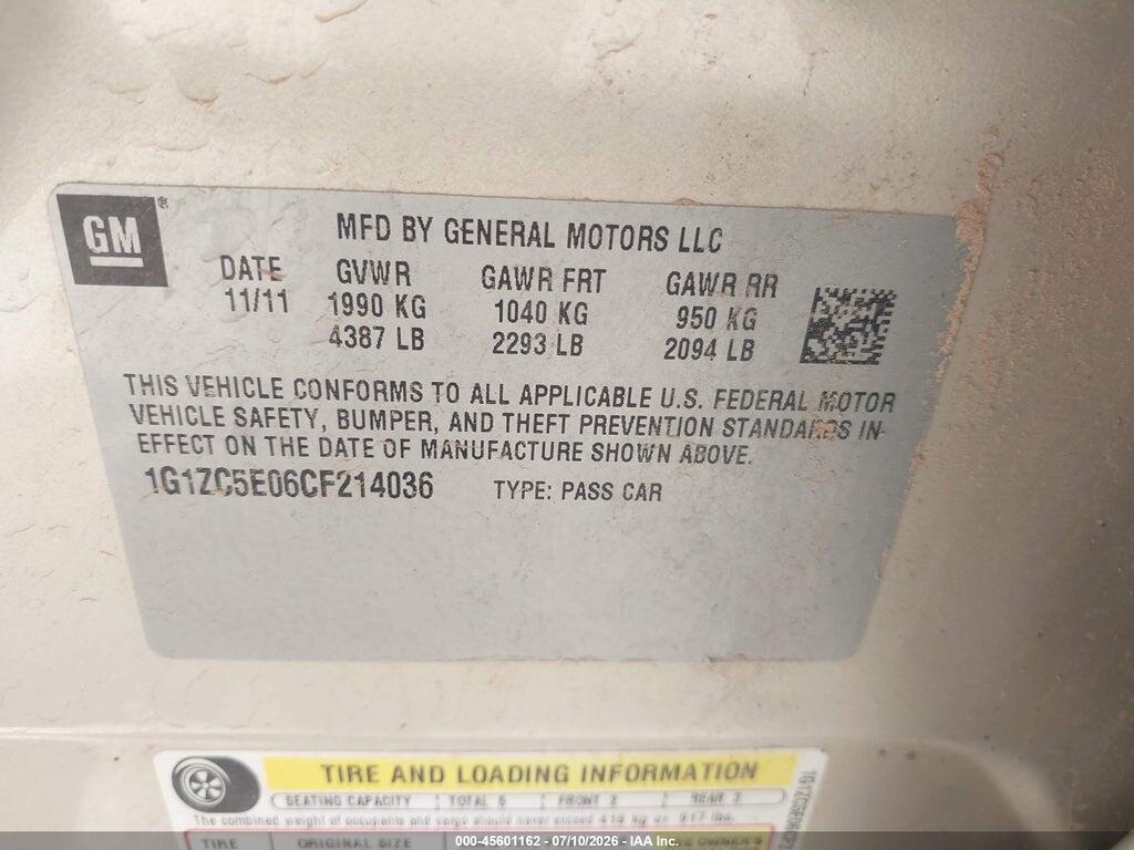 1G1ZC5E06CF214036 2012 CHEVROLET MALIBU photo no. 9