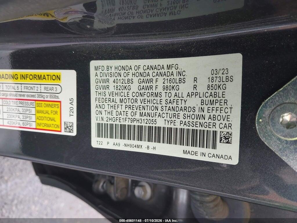 2HGFE1F79PH312055 2023 HONDA CIVIC photo no. 9