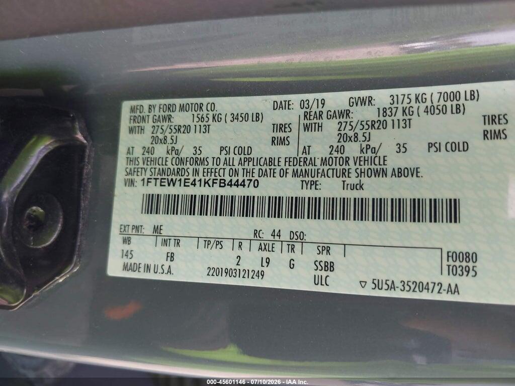 1FTEW1E41KFB44470 2019 FORD F-150 photo no. 9