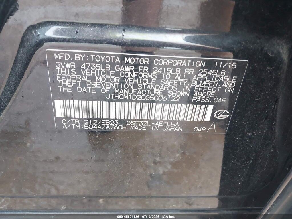 JTHCM1D20G5006122 2016 LEXUS IS 300 photo no. 9