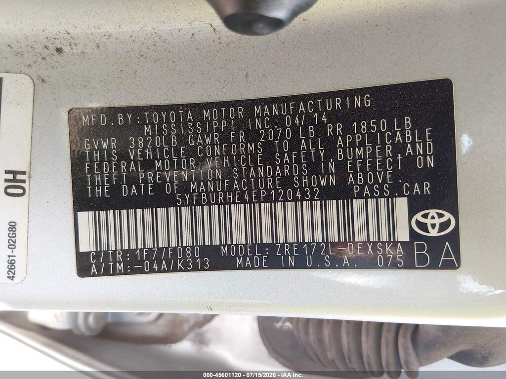 5YFBURHE4EP120432 2014 TOYOTA COROLLA photo no. 9