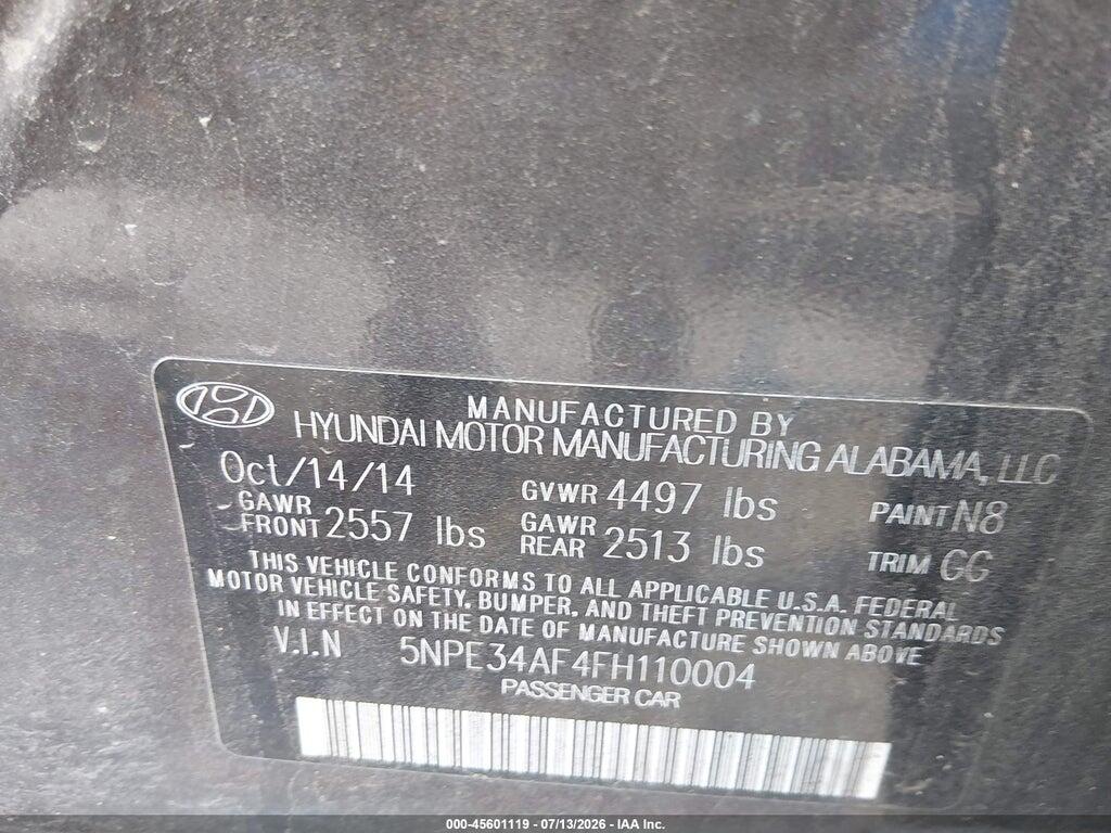 5NPE34AF4FH110004 2015 HYUNDAI SONATA photo no. 9