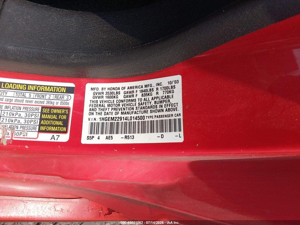 1HGEM22914L014500 2004 HONDA CIVIC photo no. 9