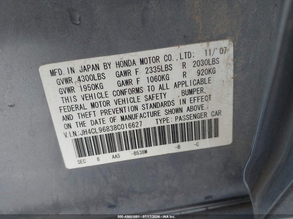 JH4CL96838C016627 2008 ACURA TSX photo no. 9