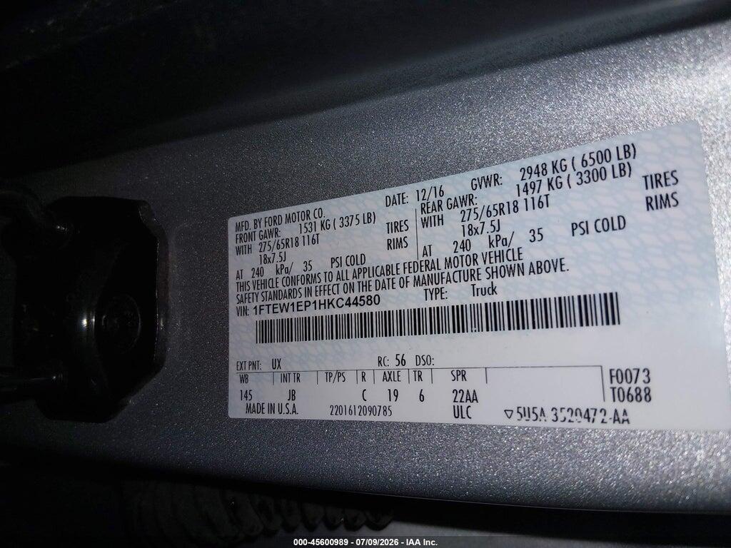 1FTEW1EP1HKC44580 2017 FORD F-150 photo no. 9