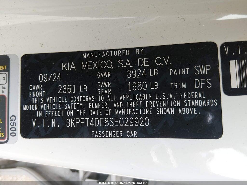 3KPFT4DE8SE029920 2025 KIA K4 photo no. 9
