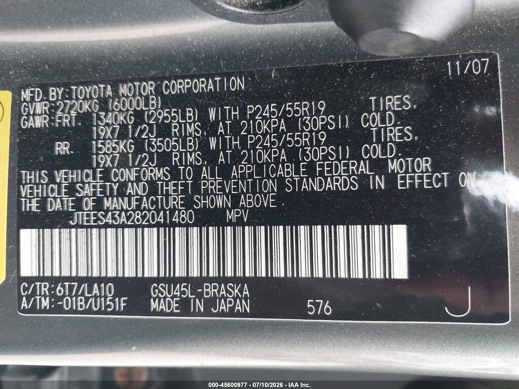 JTEES43A282041480 2008 TOYOTA HIGHLANDER photo no. 9