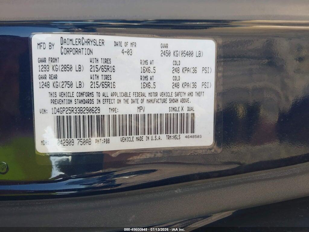 1D4GP25R33B290629 2003 DODGE CARAVAN photo no. 9