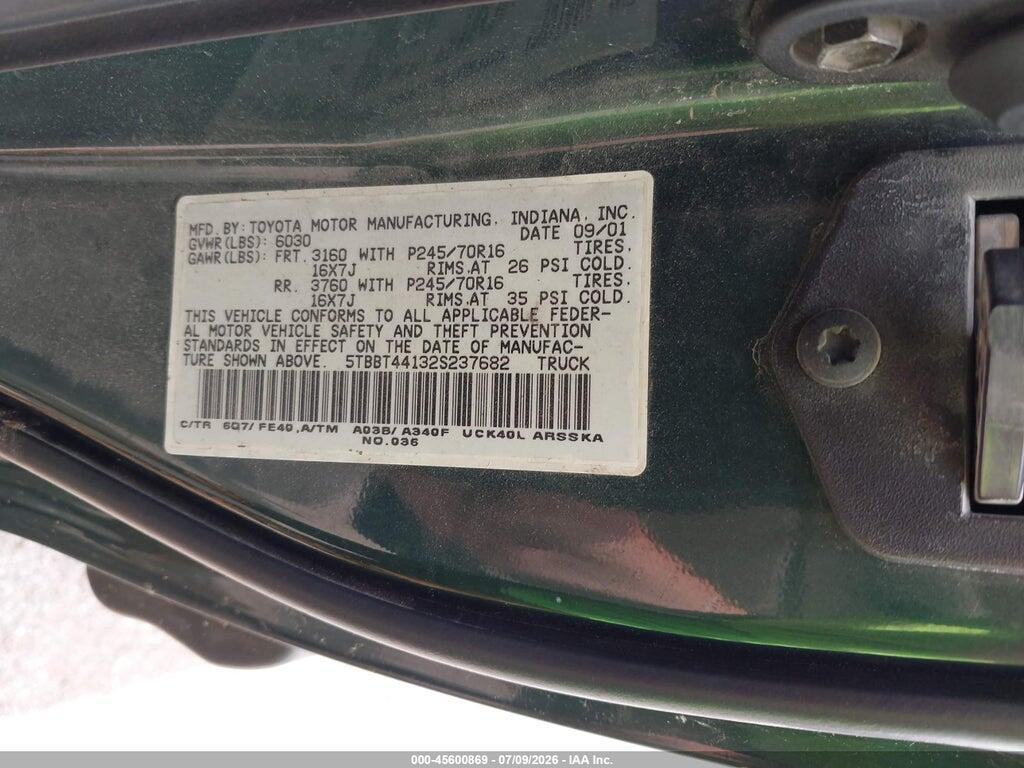 5TBBT44132S237682 2002 TOYOTA TUNDRA photo no. 9