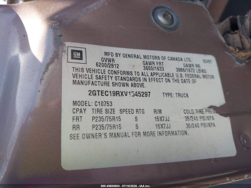 2GTEC19RXV1545297 1997 GMC SIERRA 1500 photo no. 9