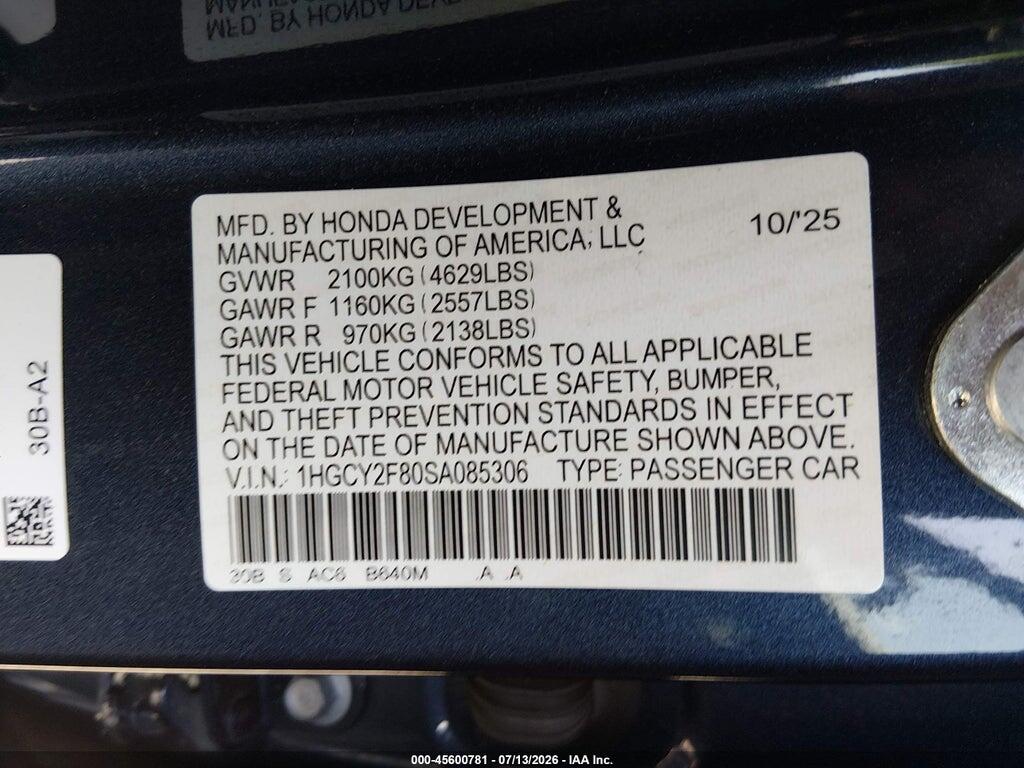 1HGCY2F80SA085306 2025 HONDA ACCORD HYBRID photo no. 9