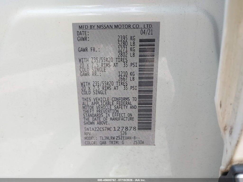 5N1AZ2CS7MC127878 2021 NISSAN MURANO photo no. 9