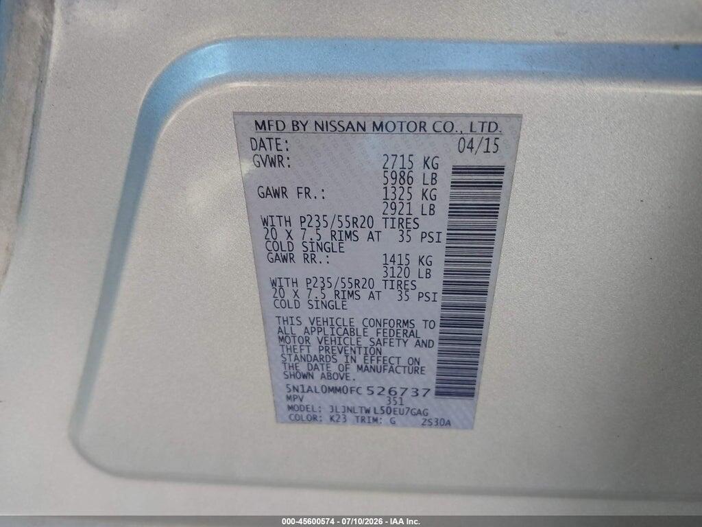 5N1AL0MM0FC526737 2015 INFINITI QX60 photo no. 9