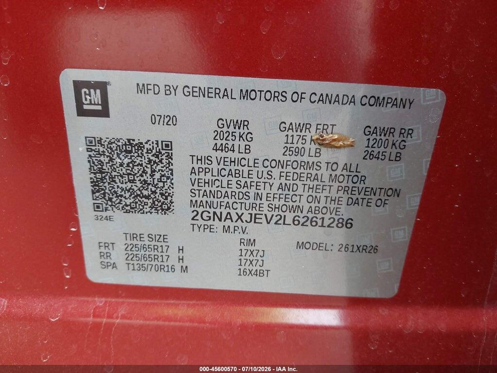 2GNAXJEV2L6261286 2020 CHEVROLET EQUINOX photo no. 9