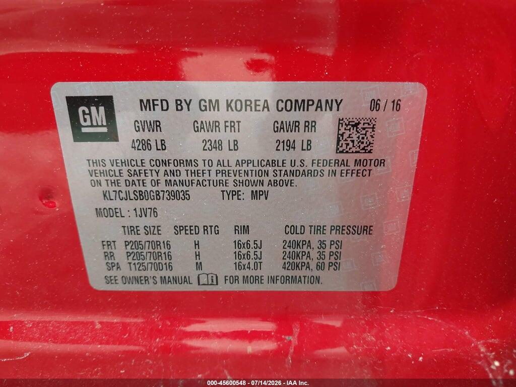 KL7CJLSB0GB739035 2016 CHEVROLET TRAX photo no. 9