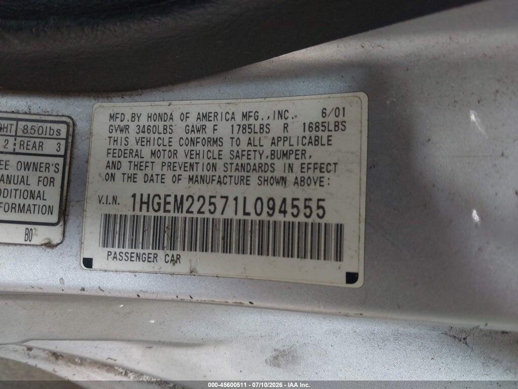 1HGEM22571L094555 2001 HONDA CIVIC photo no. 9