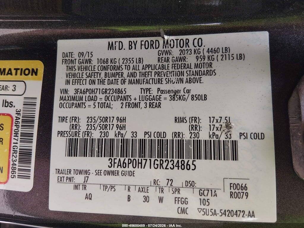 3FA6P0H71GR234865 2016 FORD FUSION photo no. 9