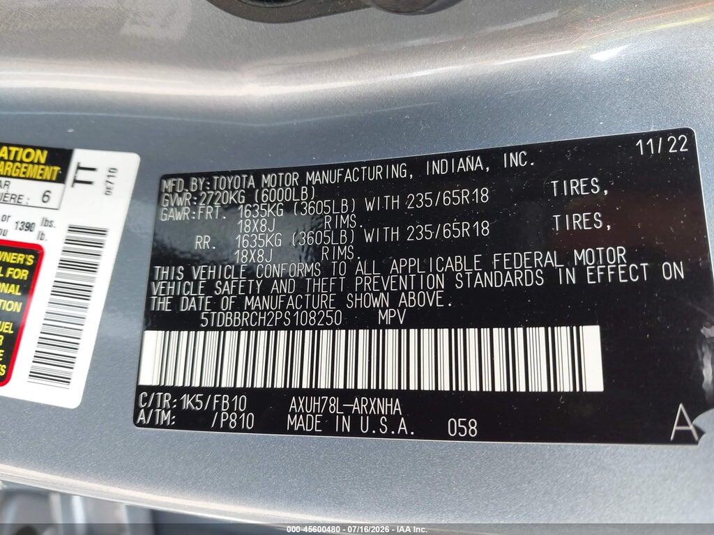 5TDBBRCH2PS108250 2023 TOYOTA HIGHLANDER photo no. 9