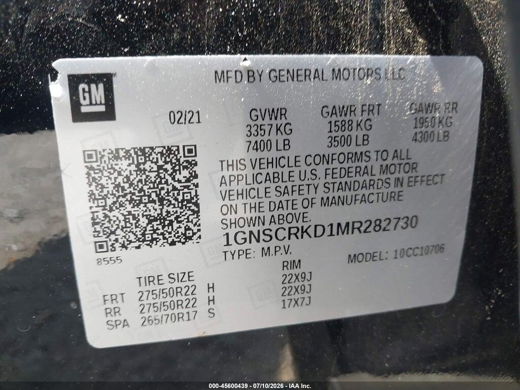 1GNSCRKD1MR282730 2021 CHEVROLET TAHOE photo no. 9