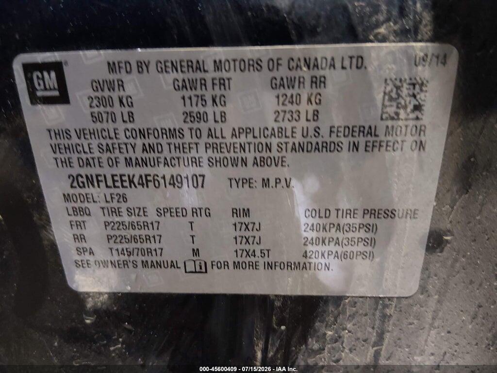2GNFLEEK4F6149107 2015 CHEVROLET EQUINOX photo no. 9