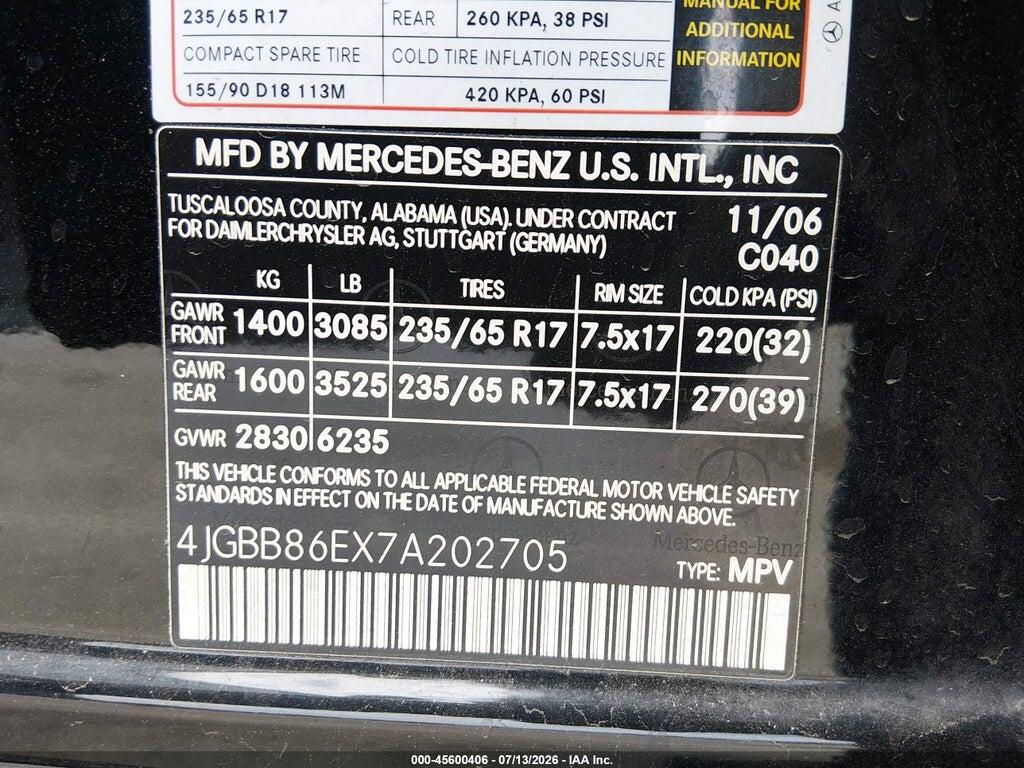4JGBB86EX7A202705 2007 MERCEDES-BENZ ML 350 photo no. 9