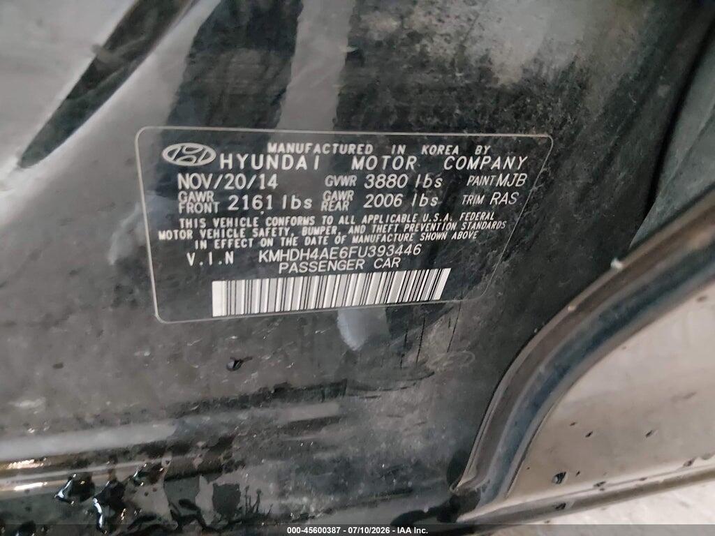 KMHDH4AE6FU393446 2015 HYUNDAI ELANTRA photo no. 9