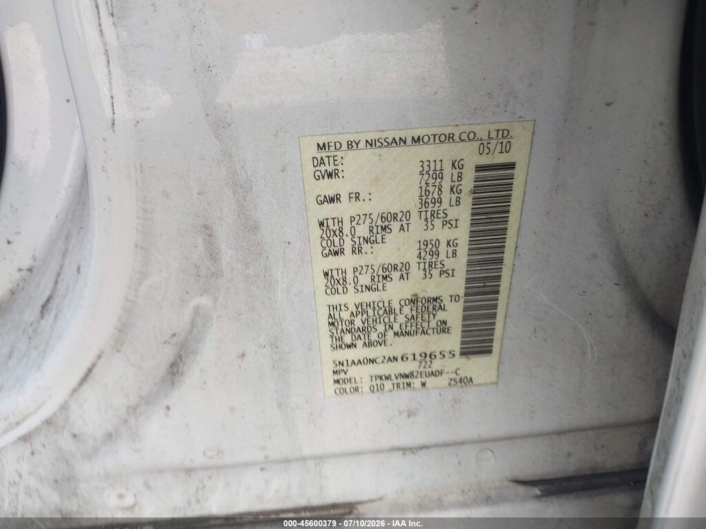 5N1AA0NC2AN619655 2010 NISSAN ARMADA photo no. 9