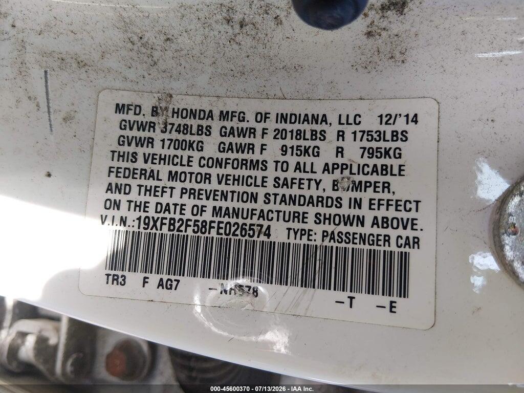 19XFB2F58FE026574 2015 HONDA CIVIC photo no. 9