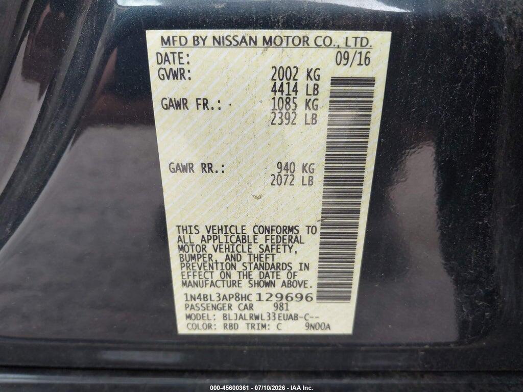1N4BL3AP8HC129696 2017 NISSAN ALTIMA photo no. 9