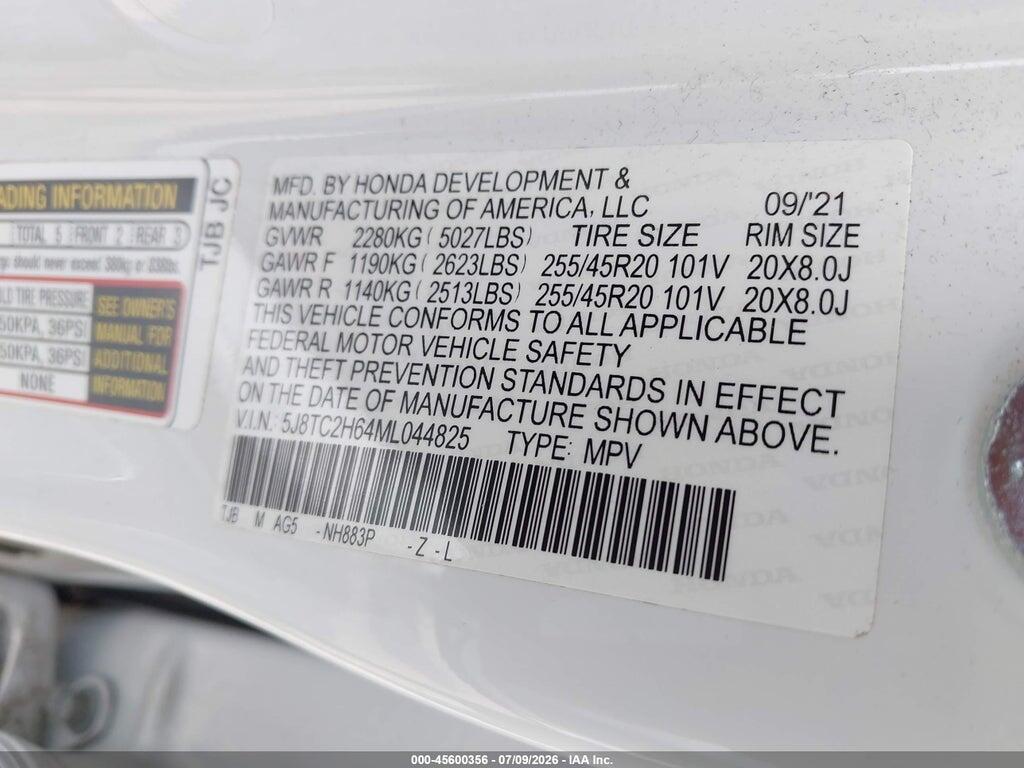 5J8TC2H64ML044825 2021 ACURA RDX photo no. 9