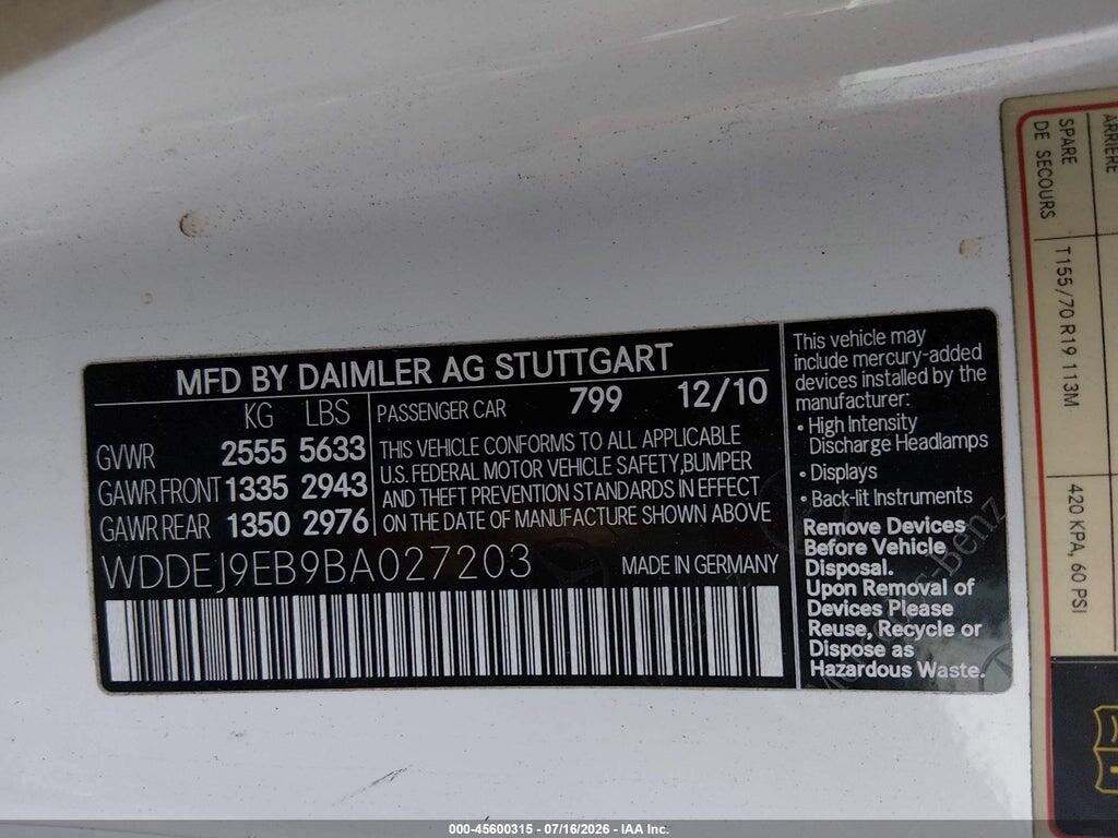 WDDEJ9EB9BA027203 2011 MERCEDES-BENZ CL 550 photo no. 9