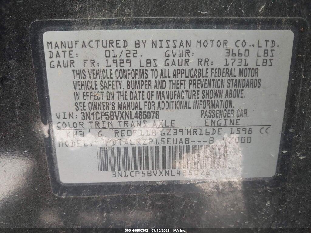 3N1CP5BVXNL485078 2022 NISSAN KICKS photo no. 9