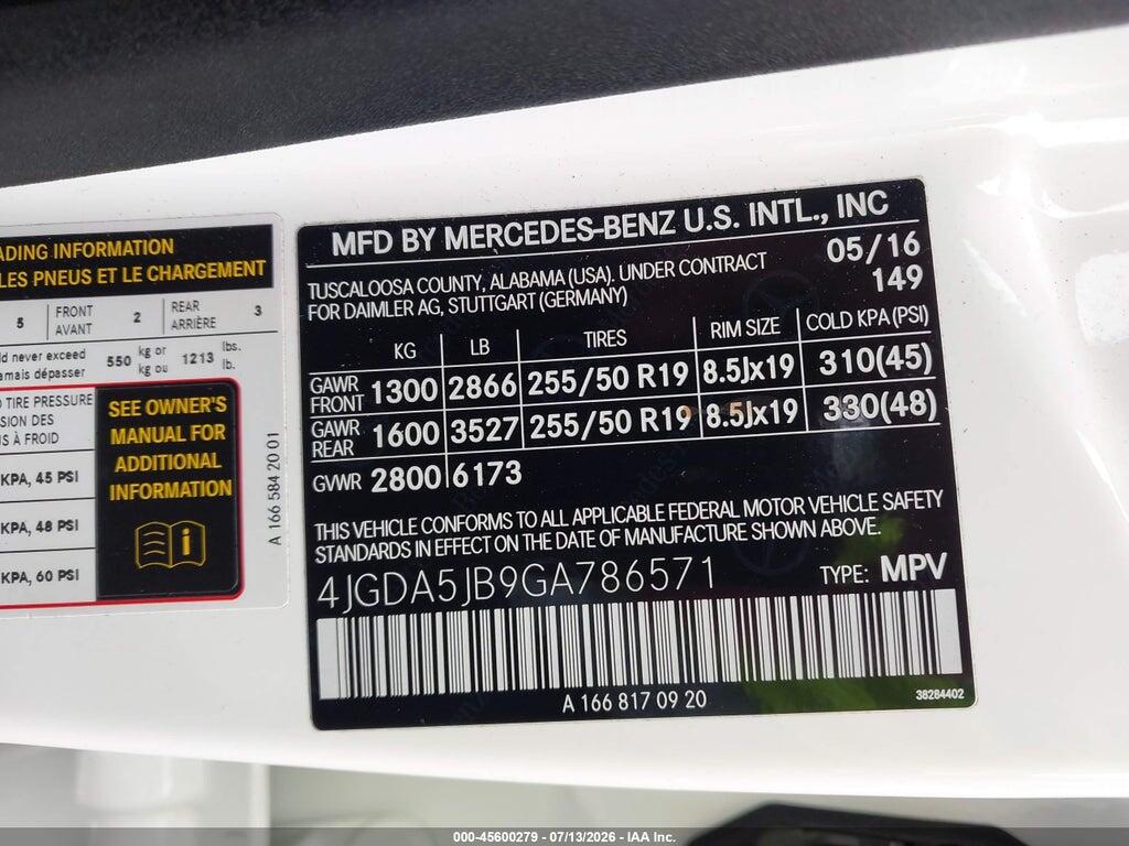 4JGDA5JB9GA786571 2016 MERCEDES-BENZ GLE 350 photo no. 9