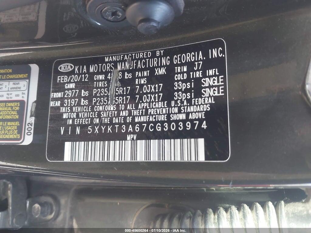 5XYKT3A67CG303974 2012 KIA SORENTO photo no. 9