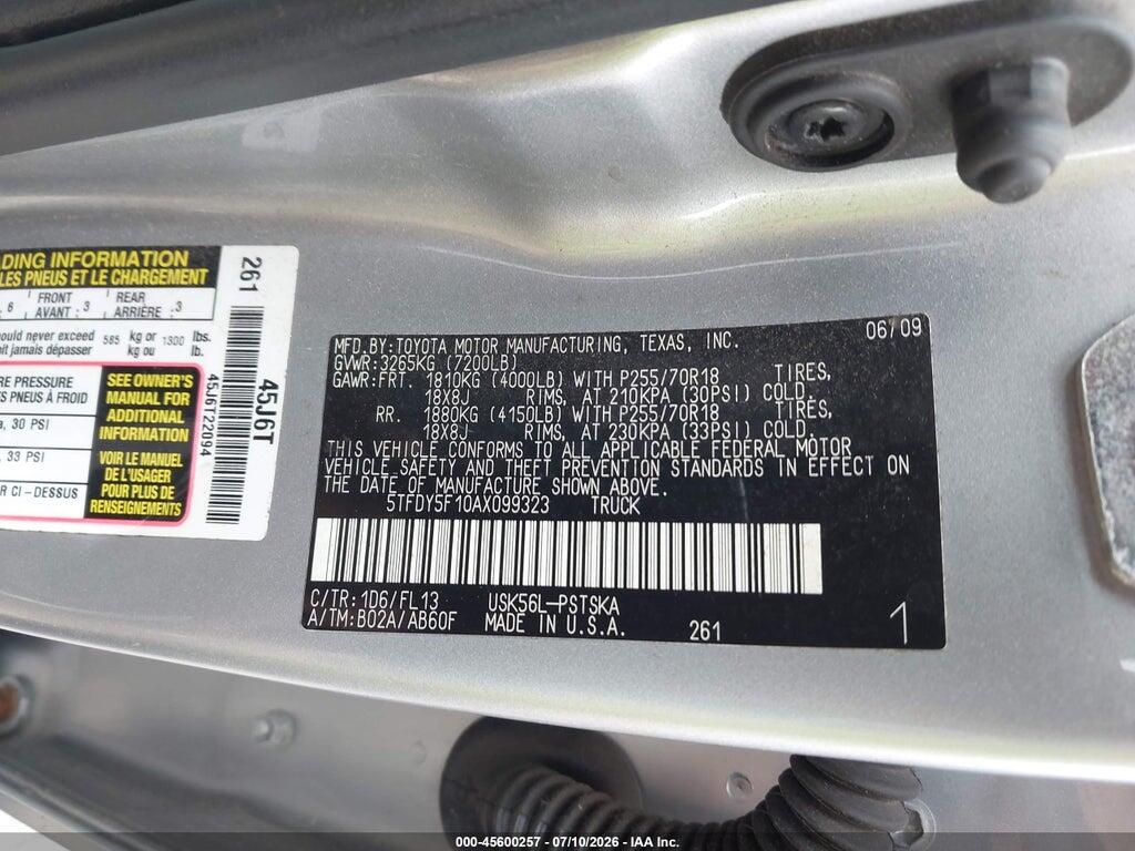 5TFDY5F10AX099323 2010 TOYOTA TUNDRA photo no. 9