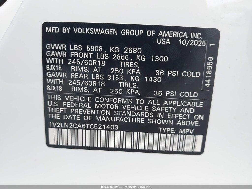 1V2LN2CA6TC521403 2026 VOLKSWAGEN ATLAS photo no. 9