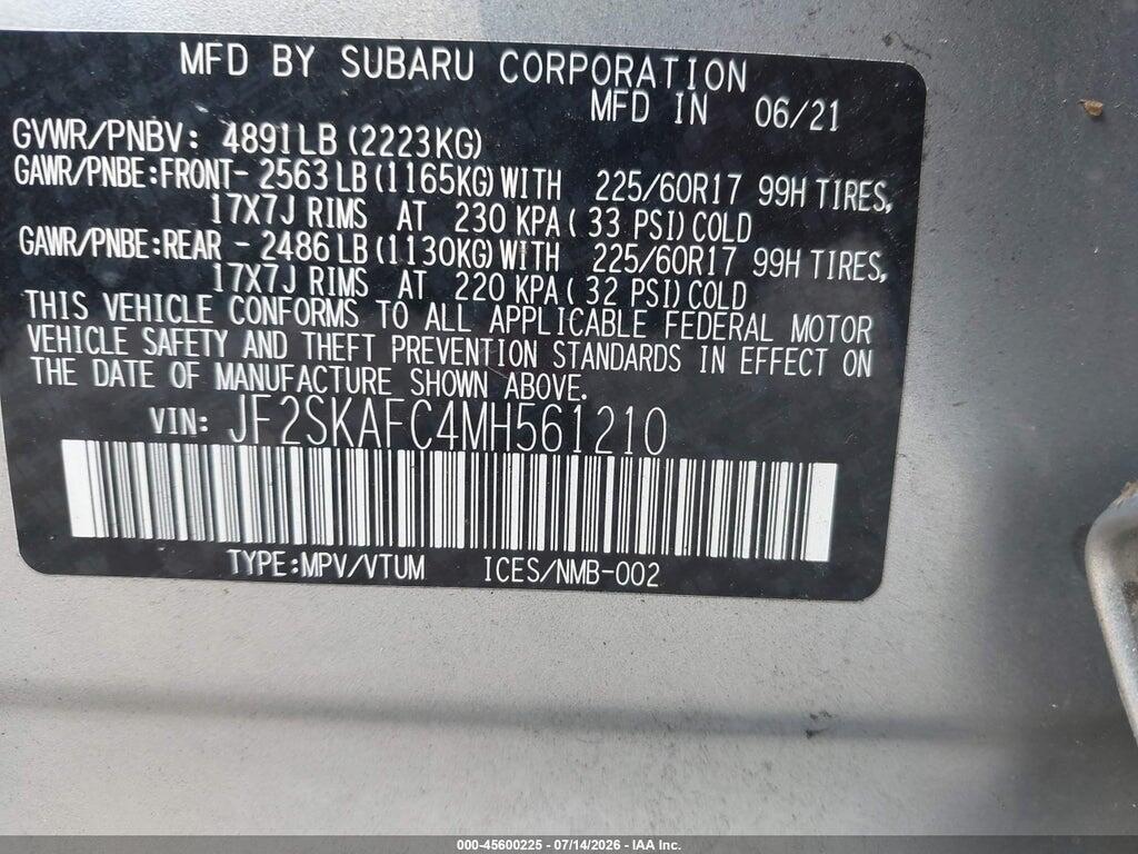 JF2SKAFC4MH561210 2021 SUBARU FORESTER photo no. 9