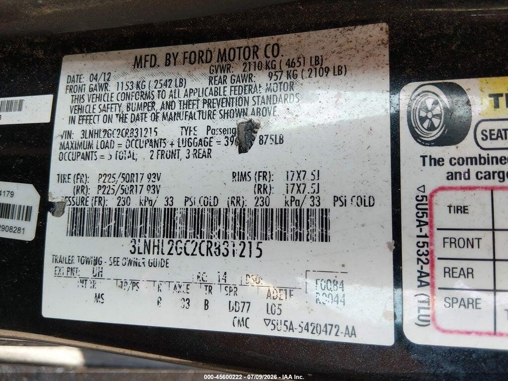 3LNHL2GC2CR831215 2012 LINCOLN MKZ photo no. 9
