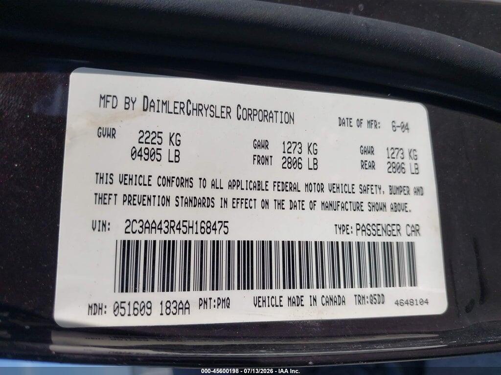 2C3AA43R45H168475 2005 CHRYSLER 300 photo no. 9