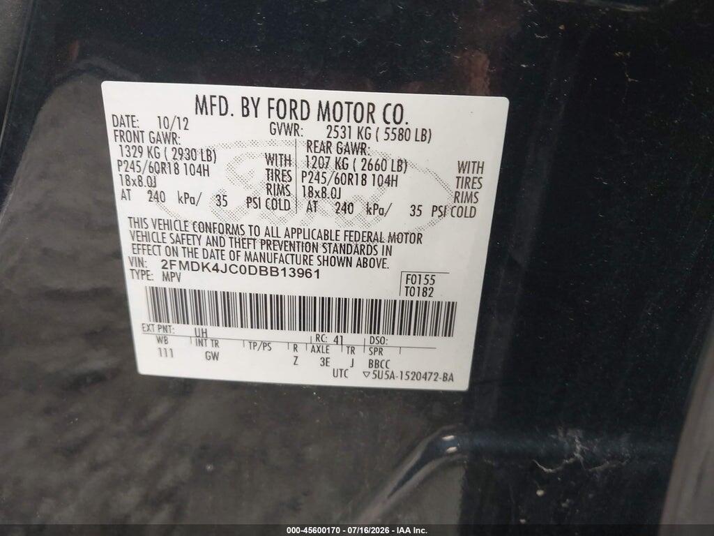 2FMDK4JC0DBB13961 2013 FORD EDGE photo no. 9