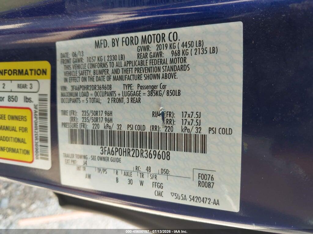 3FA6P0HR2DR369608 2013 FORD FUSION photo no. 9
