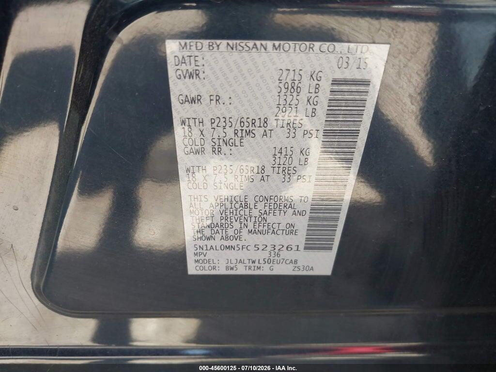 5N1AL0MN5FC523261 2015 INFINITI QX60 photo no. 9