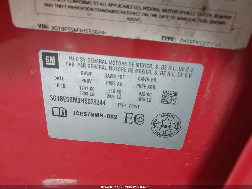 3G1BE5SM3HS538244 2017 CHEVROLET CRUZE photo no. 9