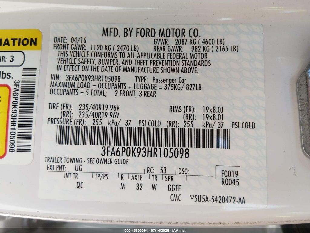 3FA6P0K93HR105098 2017 FORD FUSION photo no. 9