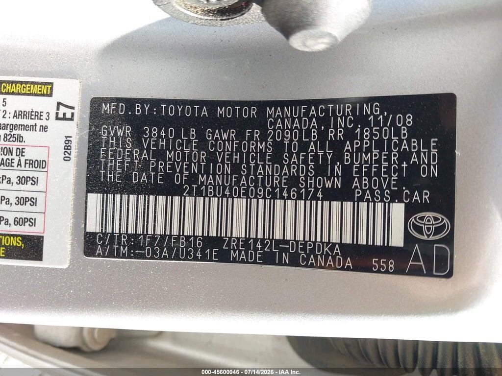 2T1BU40E09C146174 2009 TOYOTA COROLLA photo no. 9